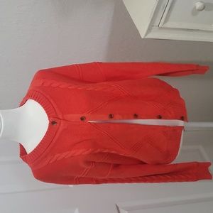 Cabi #5449 Orange Cable Cardigan Sweater Small